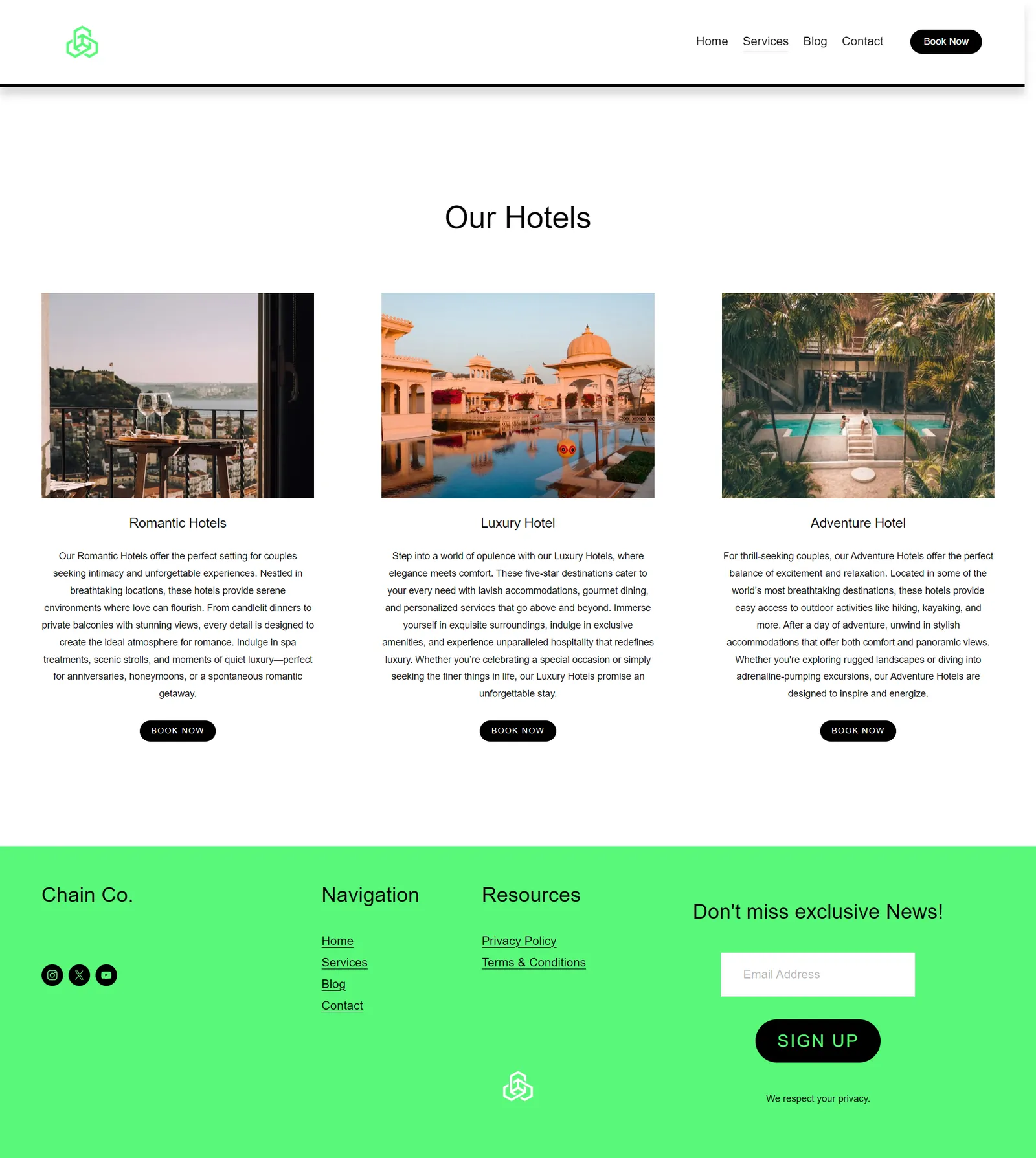 Chain Co. website, screenshot 2 of 3