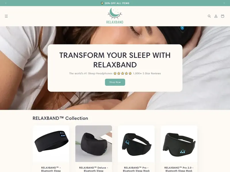 RelaxBand website design — screenshot of the redesigned site