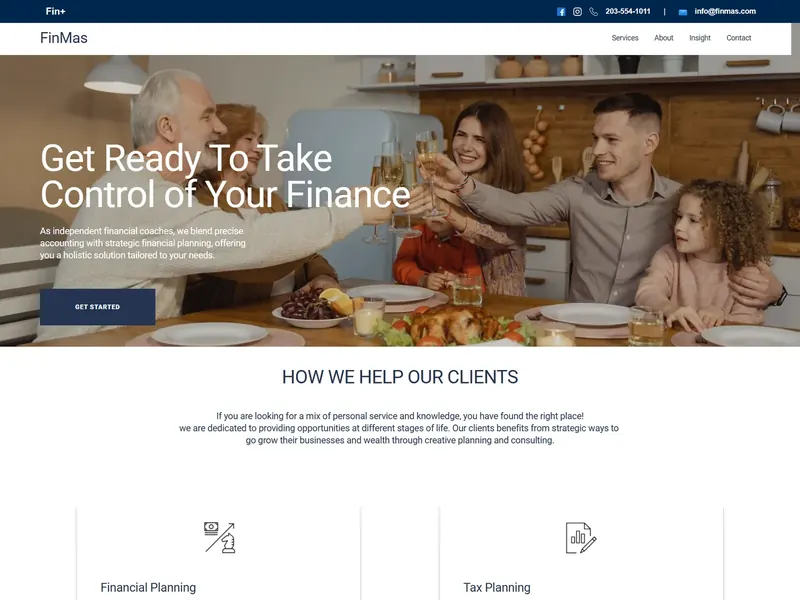FinMas website homepage, a new Squarespace website