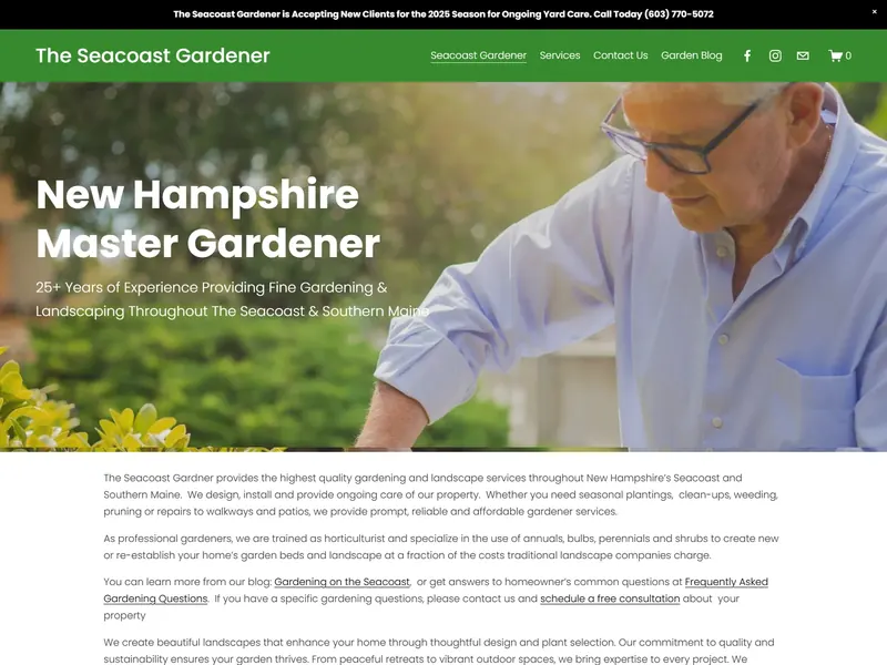 Seacoast Gardener website design — screenshot of the redesigned site