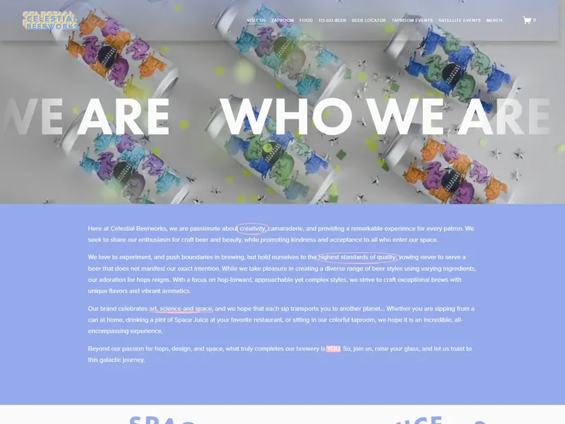 Celestial Beerworks website design — screenshot of the redesigned site
