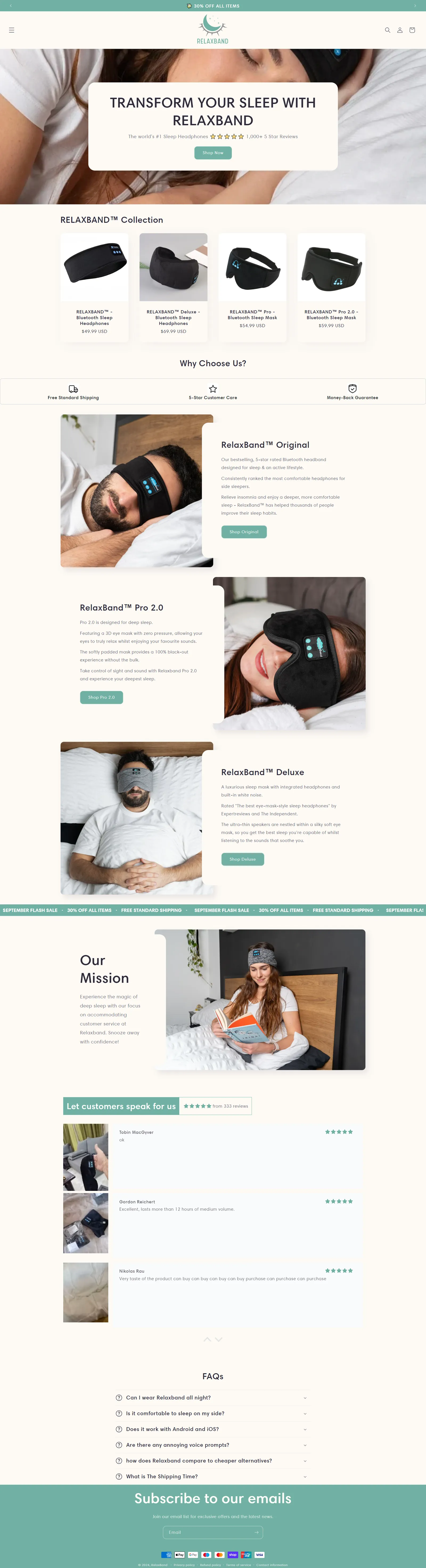RelaxBand website design — screenshot of the redesigned site