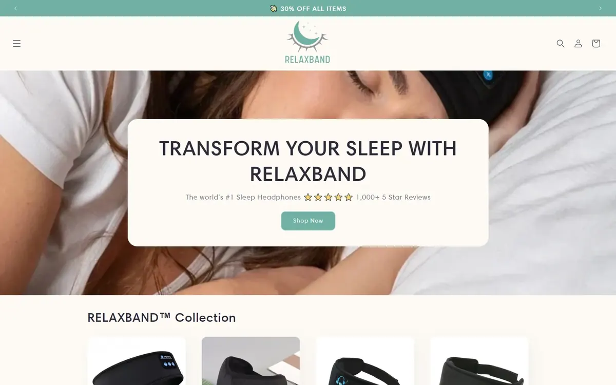 RelaxBand website, screenshot 1 of 2