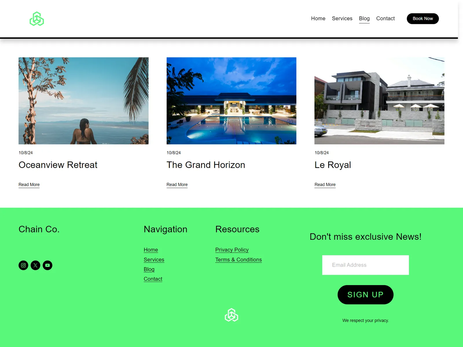 Chain Co. website, screenshot 3 of 3